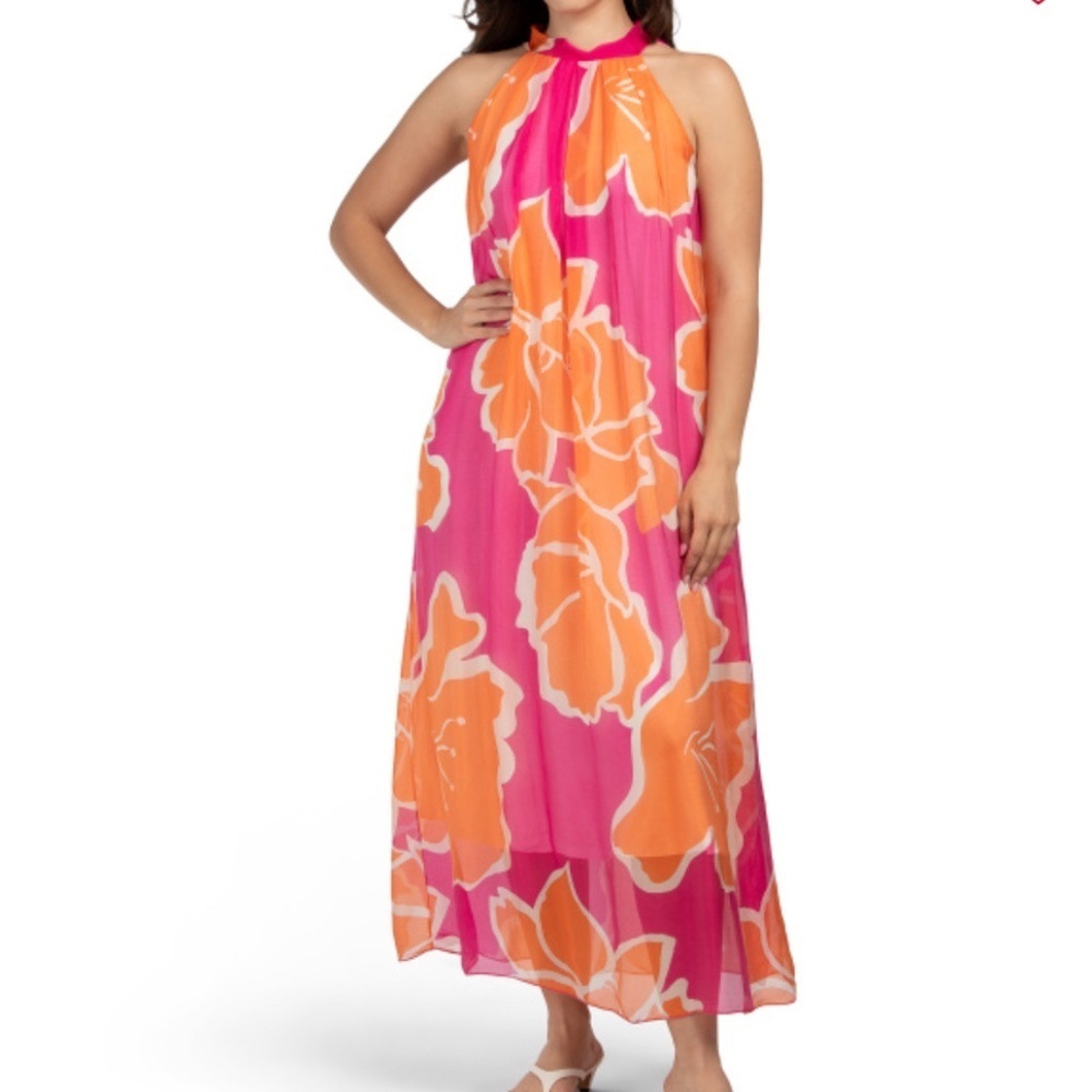 NWT Made In Italy Silk Halter Floral Maxi Dress Size US XL